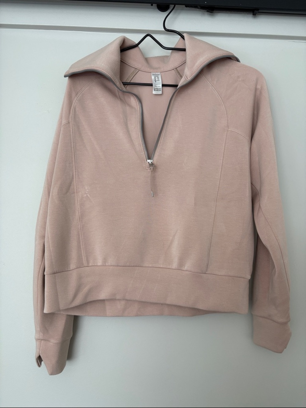 SPANX Half-Zip Pullover Hoodie in Dusty Pink